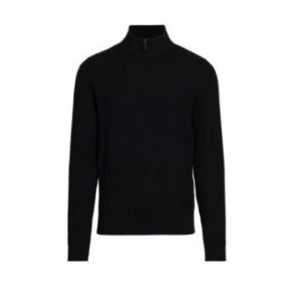 NWT Saks Fifth Avenue Black Cable Wool Sweater